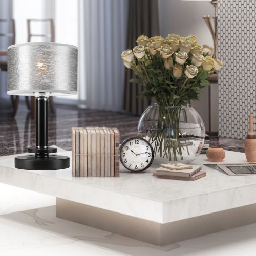 Tischlampe Modern Grau Stoff H:33cm DENIRA
