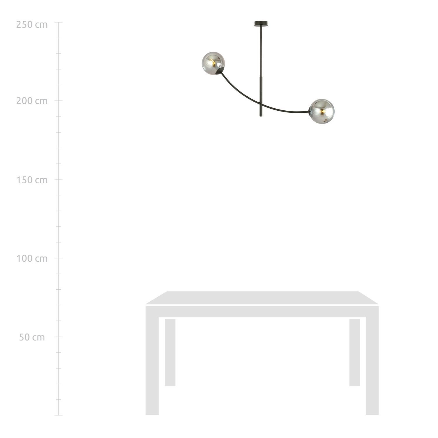 Deckenlampe Rauchglas Metall L: 83 cm schwenkbar E14 2-flammig Leuchter, Lampe