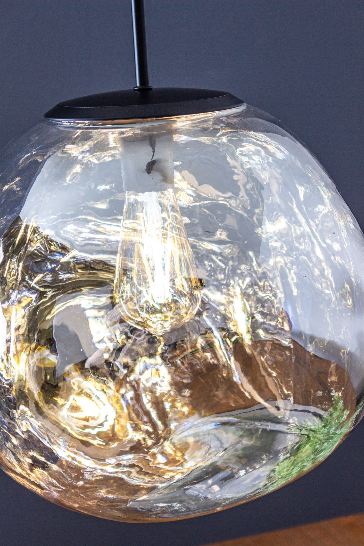 Lampe à suspendre ronde en verre argenté E27 Ø36 cm Moderne