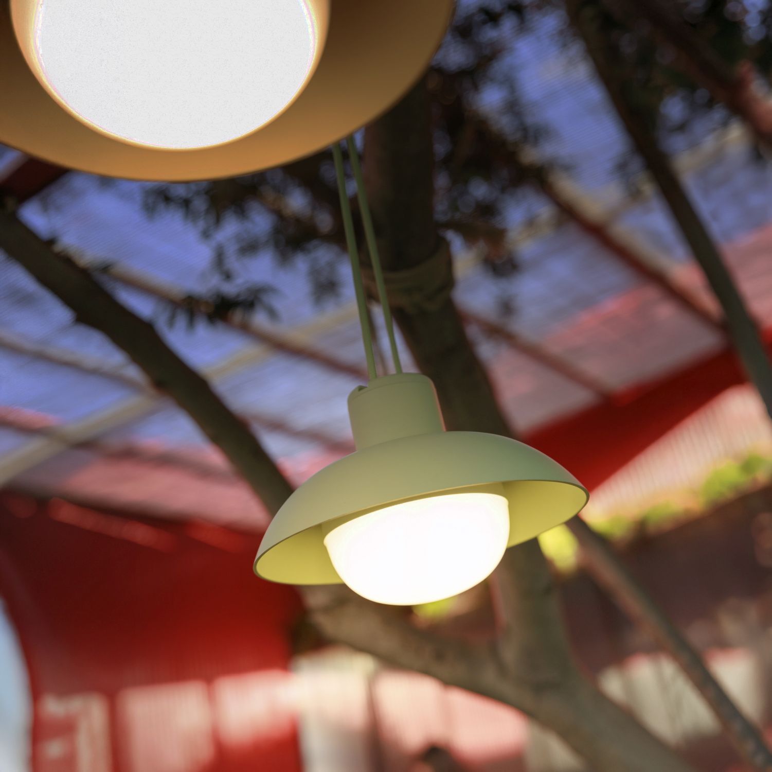 außenbeleuchtung, hängende lampe, pendellampe, weiße schirm, gartenbeleuchtung