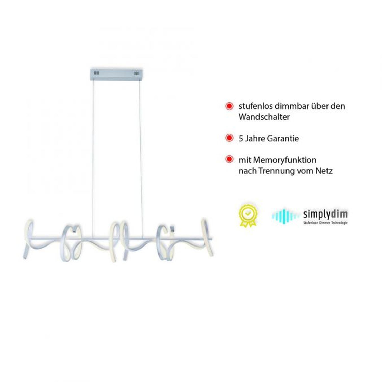 LED Pendelleuchte dimmbar Weiß 10 W 1330 lm L:99 cm