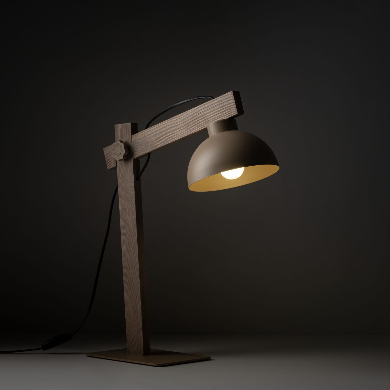 Tischleuchte Holz Metall Beige E27 52 cm flexibel Tischlampe, Holz, LED, Beleuchtung, Lampenschirm