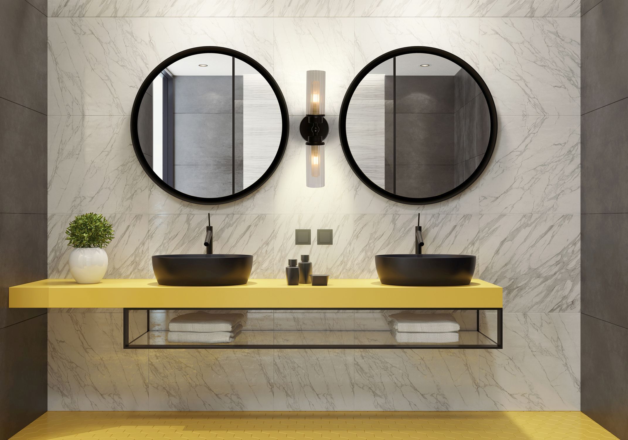 Up Down Wandleuchte Schwarz Metall Glas G9 IP44 H:37 cm Doppeltes Waschbecken, Spüle, Pflanze