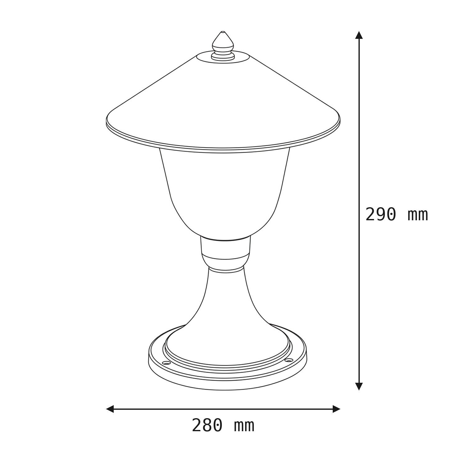  Außenleuchte, Lampenkopf, Halbkugel-Glas, Metallbasis, Ø 280 mm
