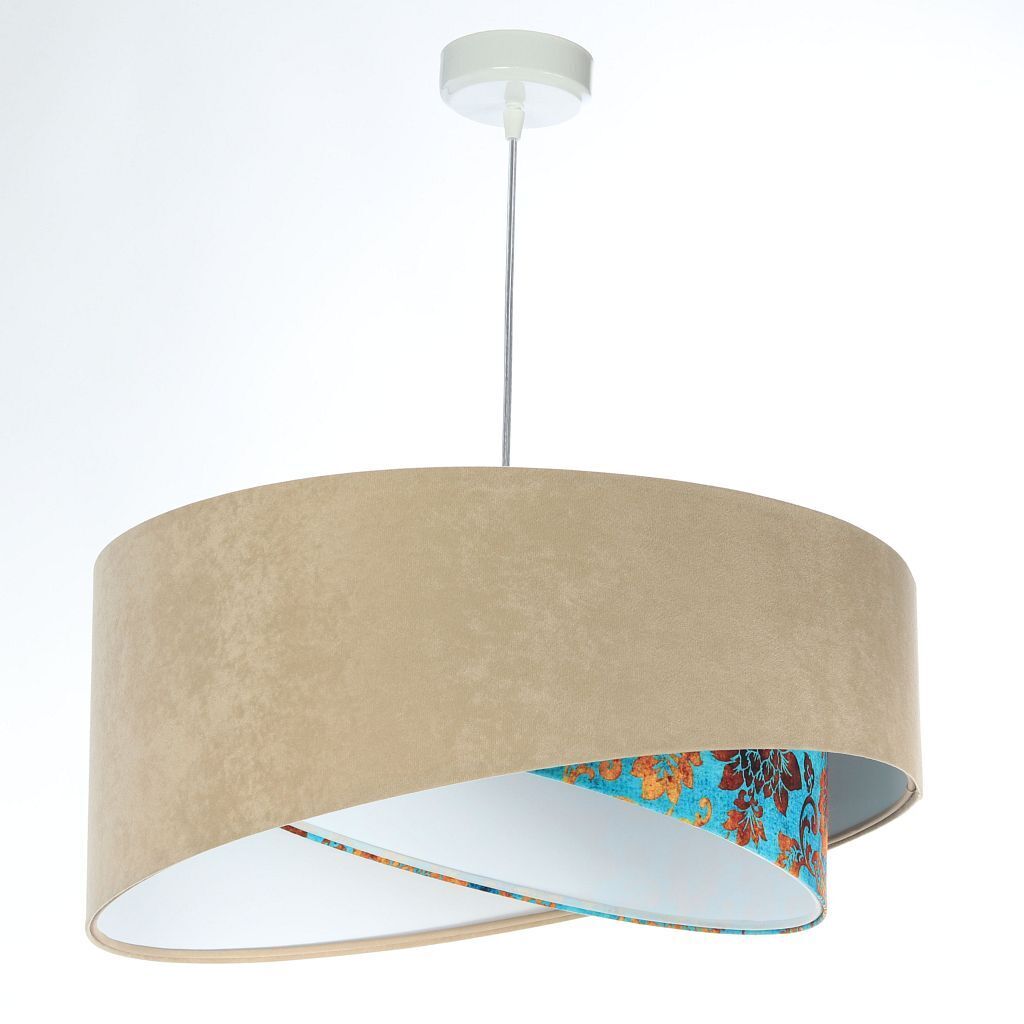 Suspension E27 ronde Ø 50 cm Tissu aspect velours beige multicolore