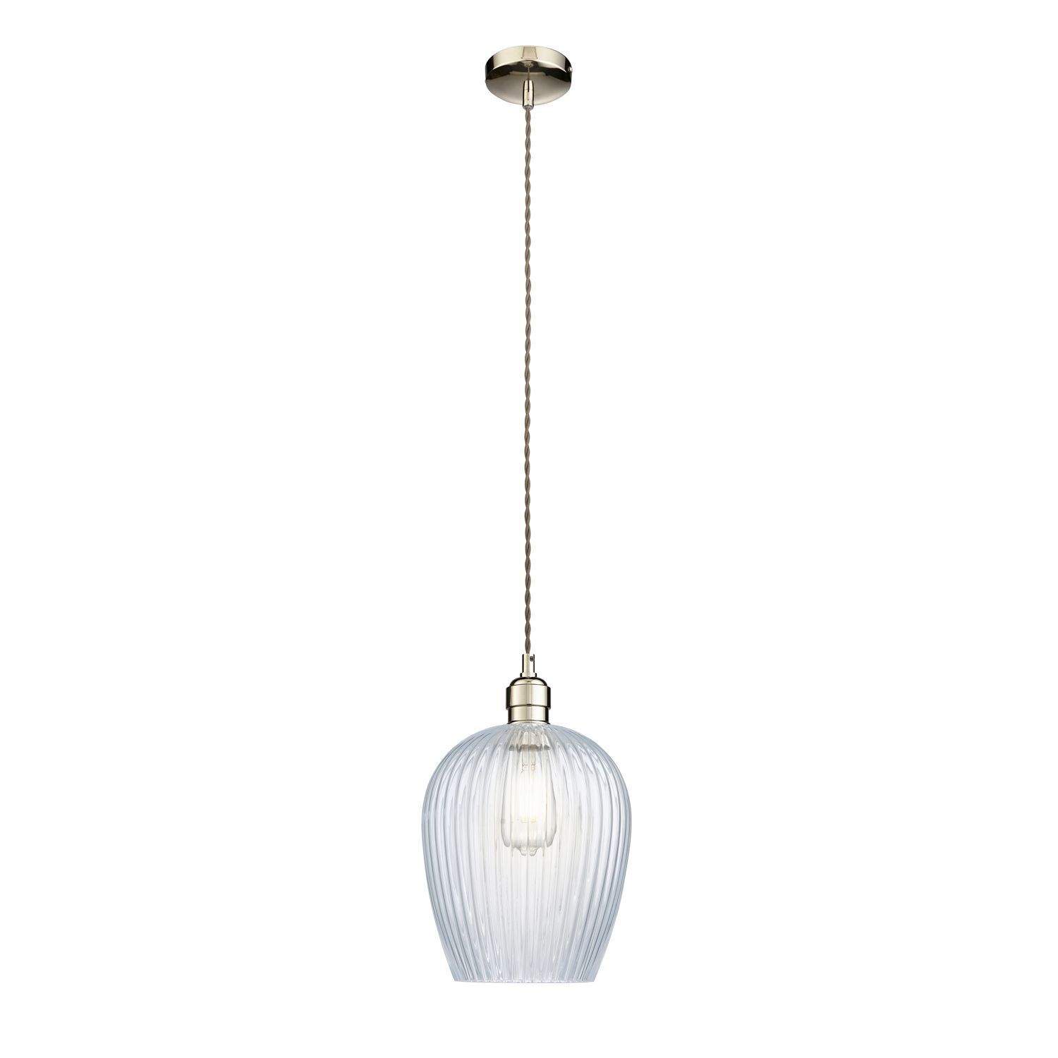 Hängelampe Riffelglas Metall Ø 21 cm Nickel glänzend E27