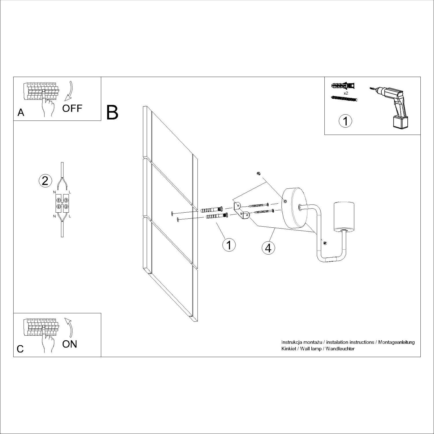 Kreuzgriff-Lampe, Wandlampenhalter, Montageanleitung, Schrauben, Knicklichter/Aufsatz