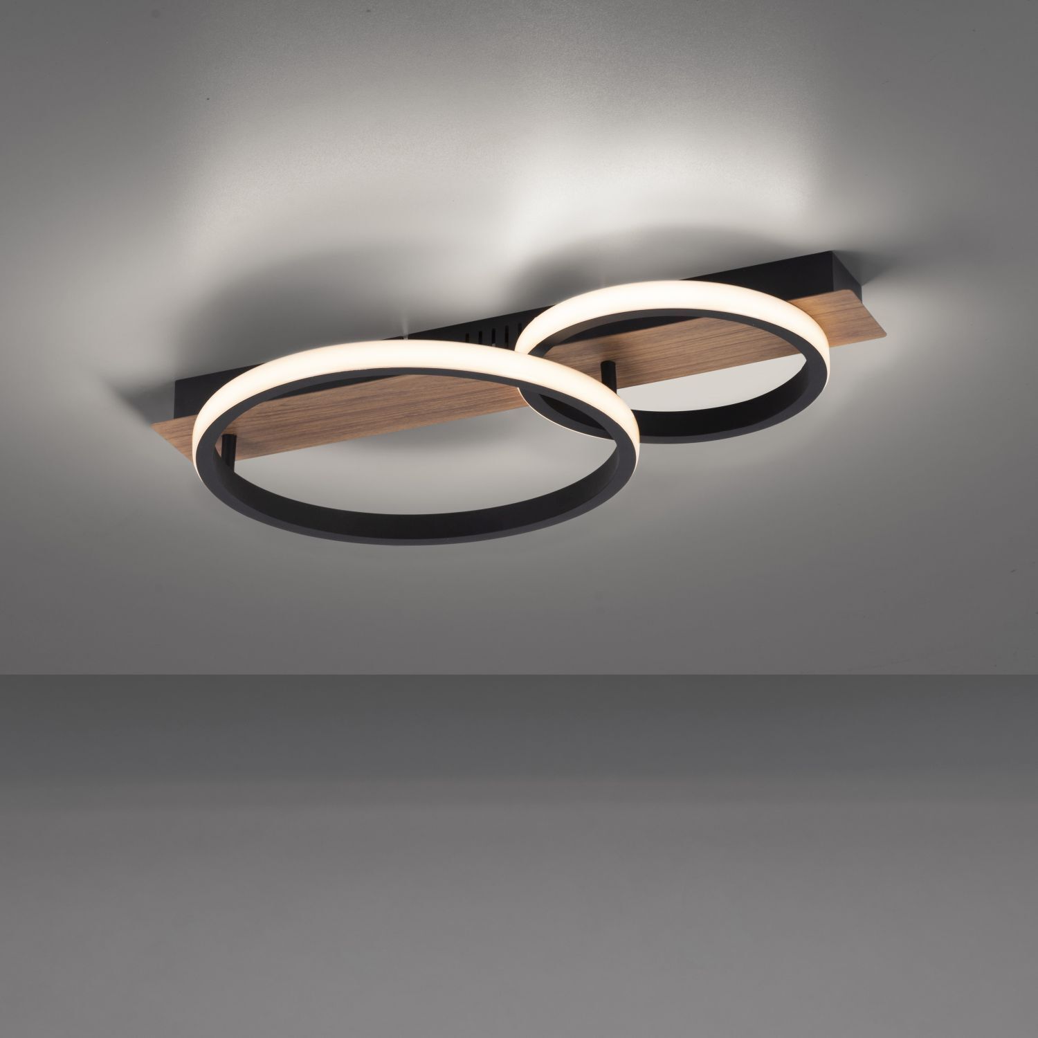 Lampe de plafonnier LED Bois Métal Naturel Noir 53 cm 3200 lm