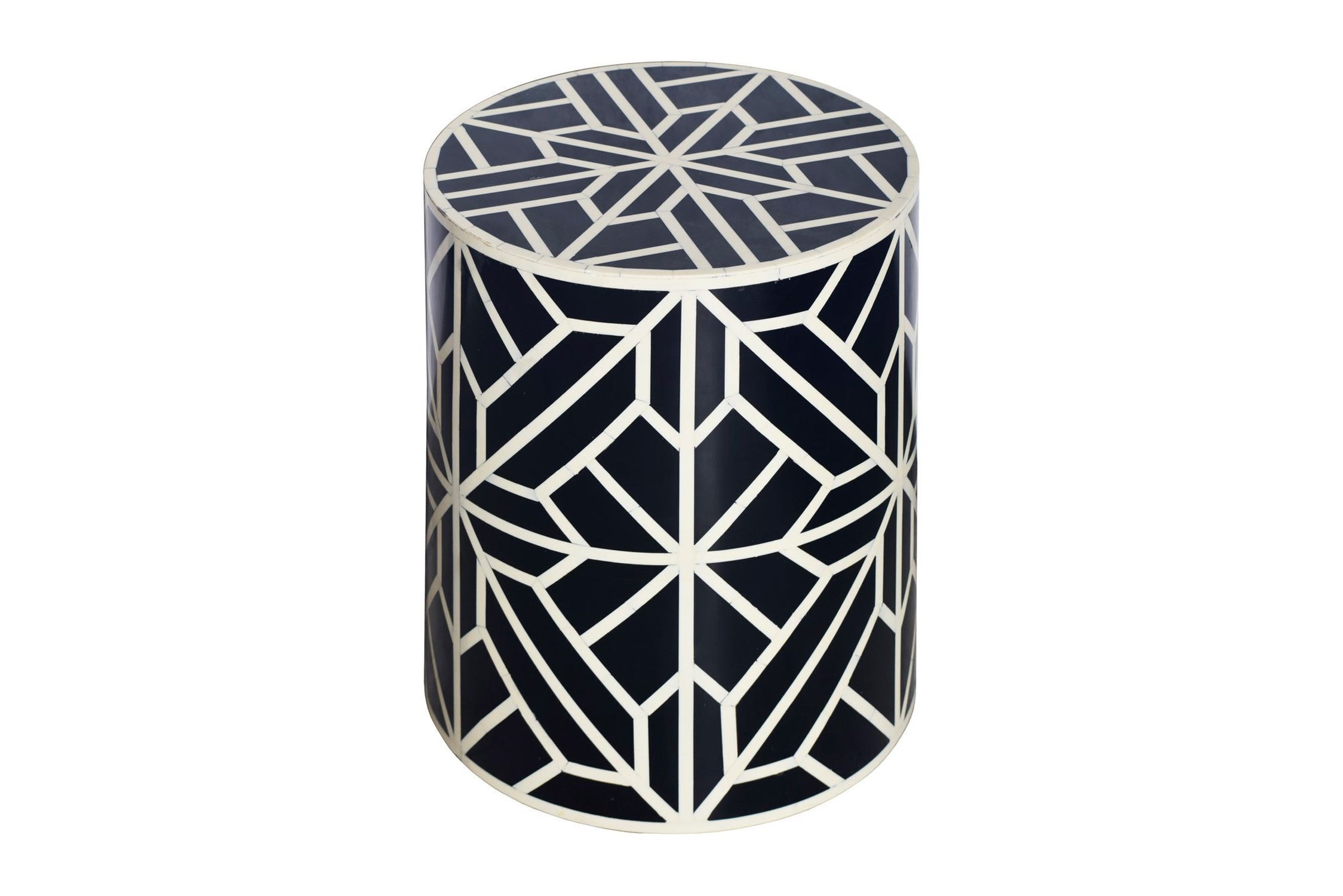 Table d'appoint incrustée en noir blanc 35x35 cm artisanale