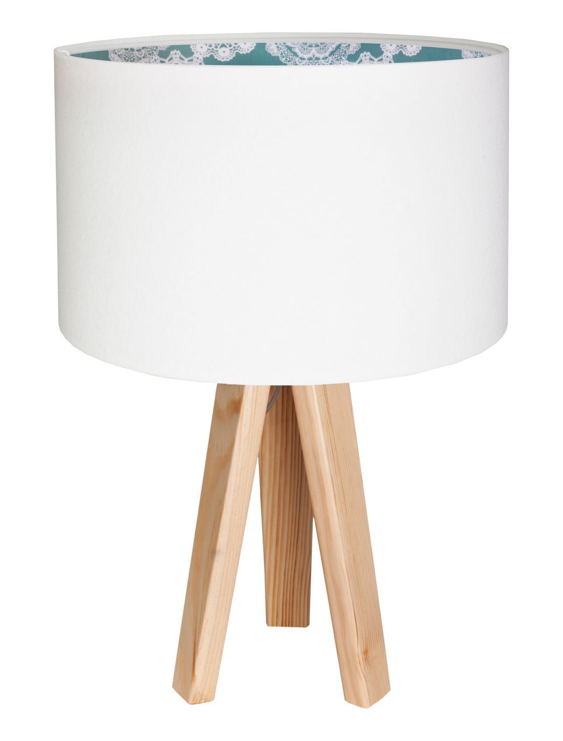 Lampe de table Retro Blanc Bleu Tripode 46cm Lampe en bois