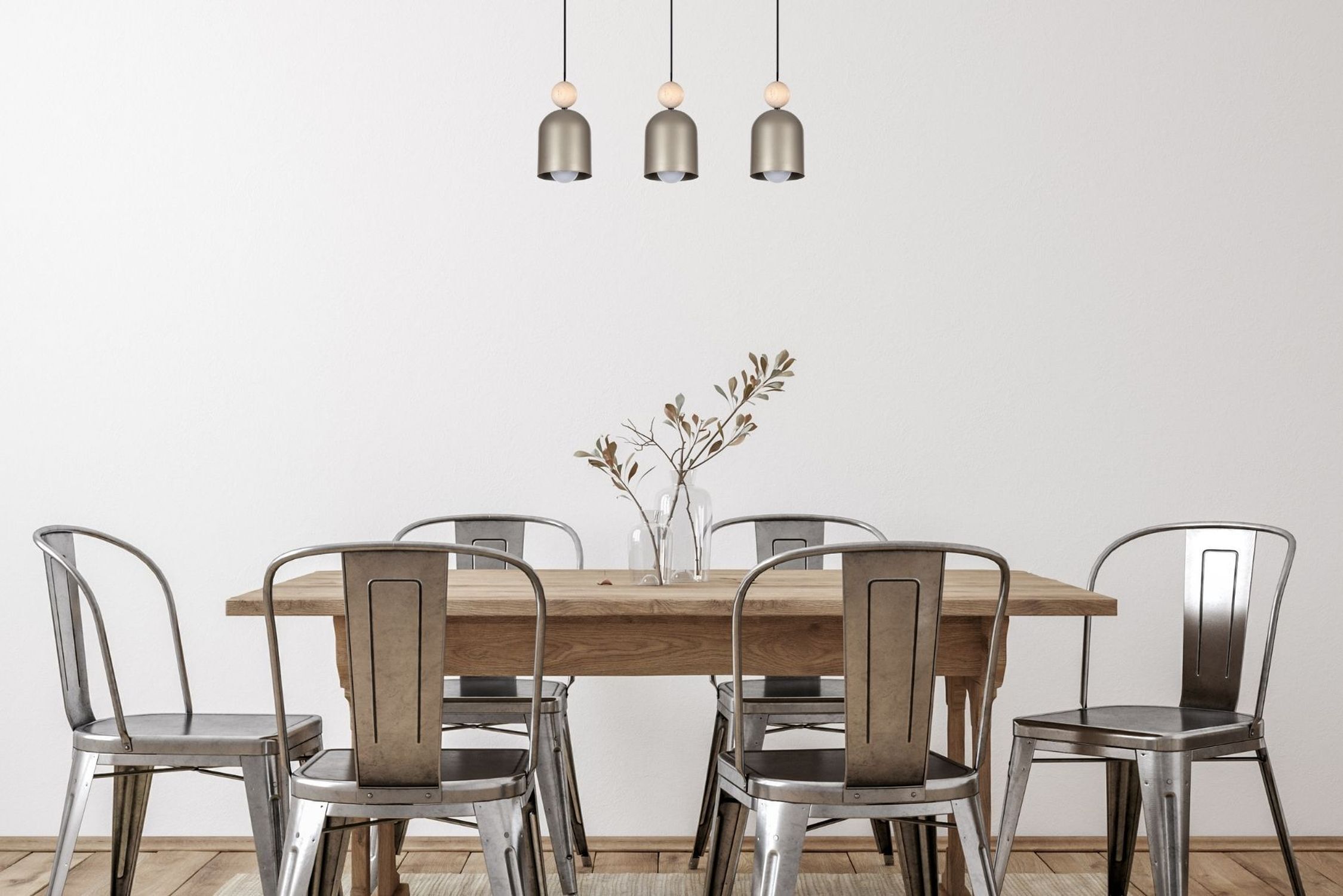 Suspension chaleureuse Champagne Métal Bois 3-flmg Speisesaal, Esstisch, Mobiliar, Tabelle, Tischplatte