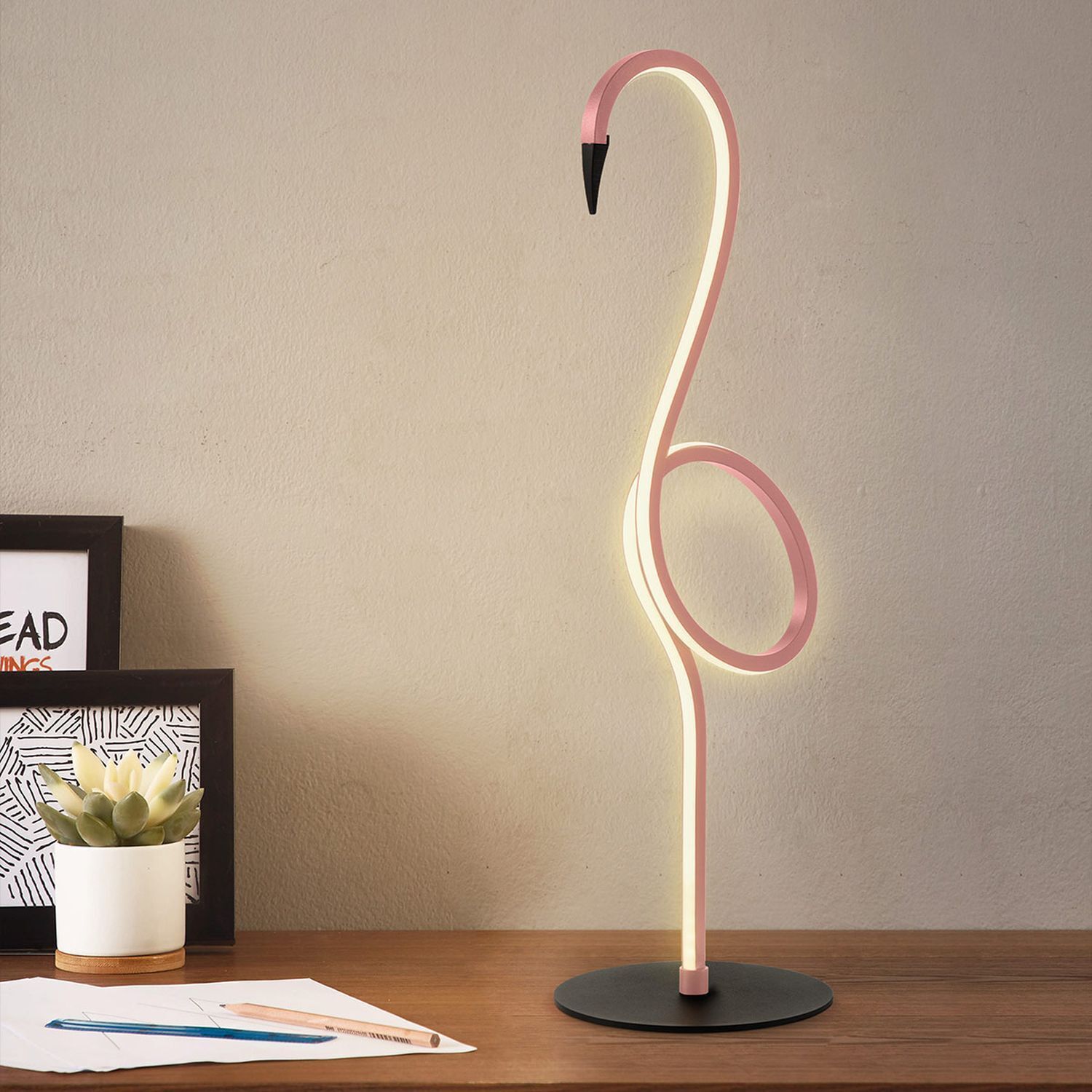 LED Tischleuchte Flamingo 3000 K Metall 50 cm hoch Pink Lampe, Pflanze, Stift, Kunst, Malerei