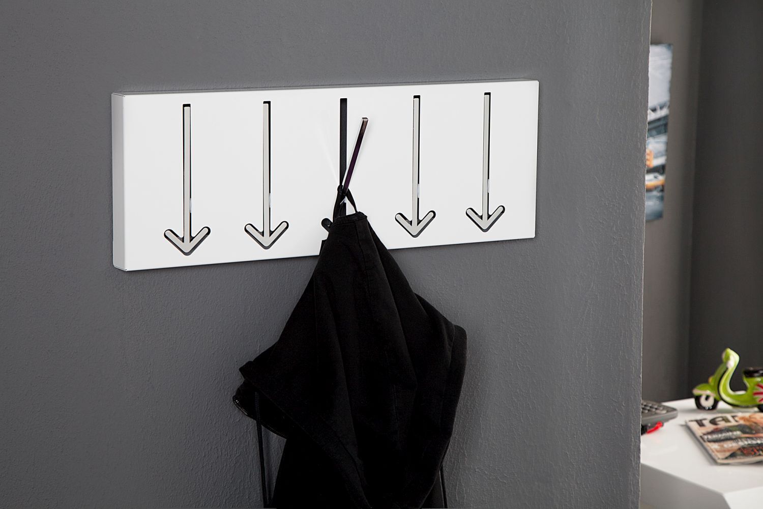 Wandgarderobe Metall 45 cm in Weiß mit 5 Haken Elektronik, Hardware, Kleiderständer