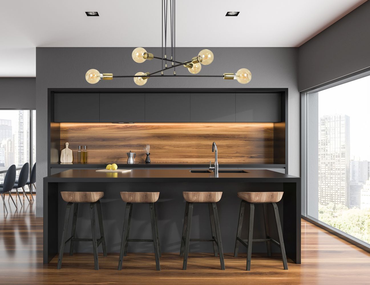 Lampe à suspendre ajustable Noir Rétro 6x E27 Métal Drinnen, Innenarchitektur, Küche, Esszimmer, Esstisch