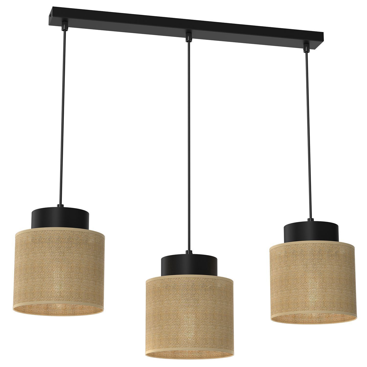 Hängelampe Jute Metall Schwarz Natur 75 cm E27 wohnlich