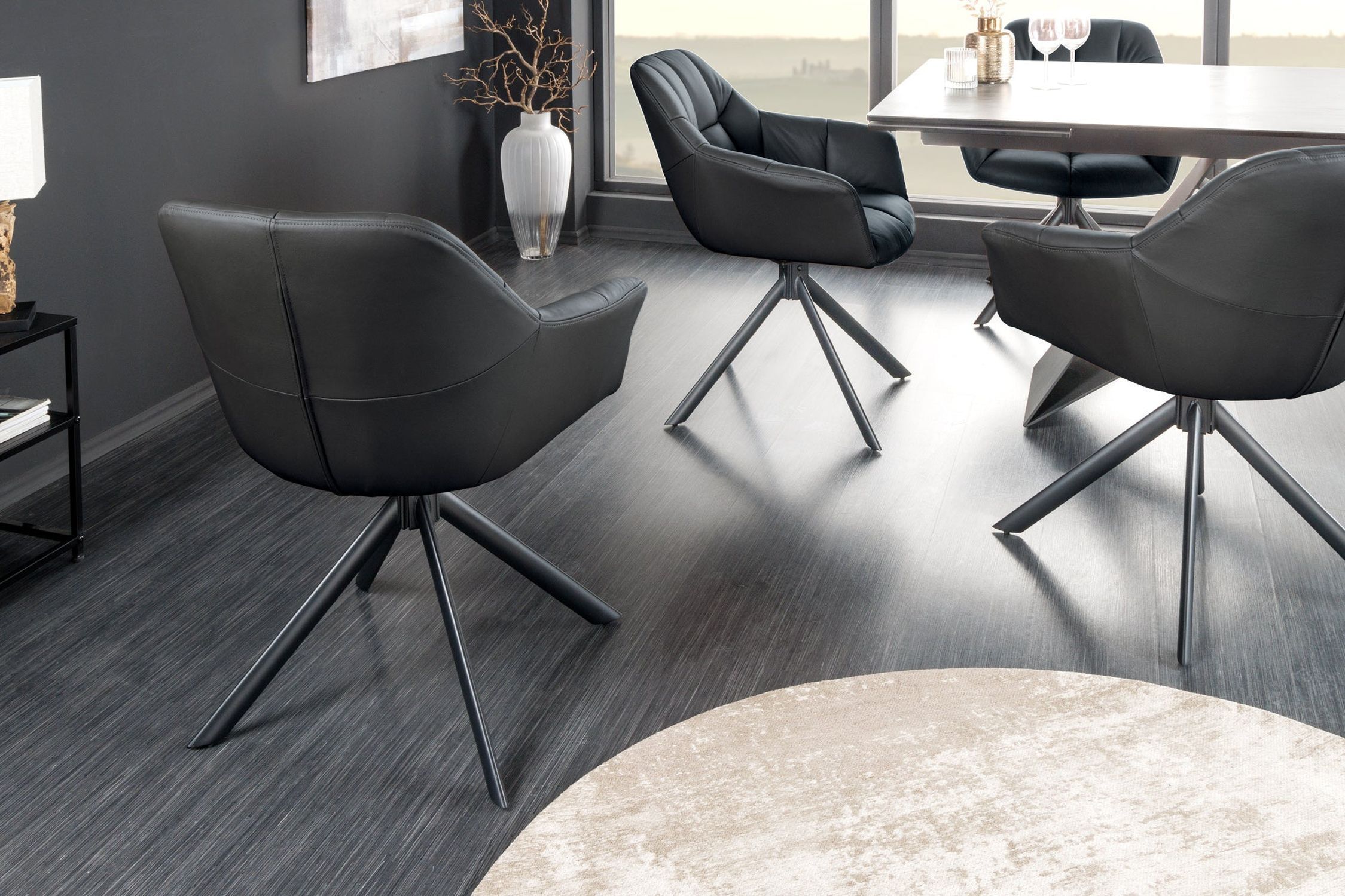 Bürostuhl Leder Metall B: 65 cm ohne Rollen Schwarz drehbar Fußboden, Mobiliar, Drinnen, Stuhl, Bodenbeläge