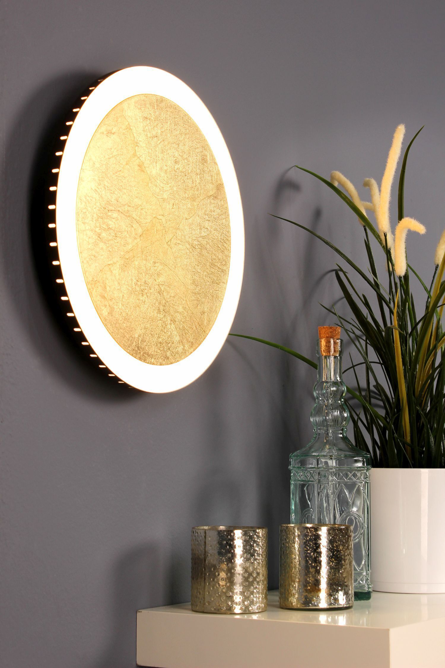 LED Wandlampe Gold Schwarz rund Ø40 cm 3500 K dimmbar Wandlampe, runder Bildschirm, Hintergrundlicht, Deko-Licht, Produkt-Setup