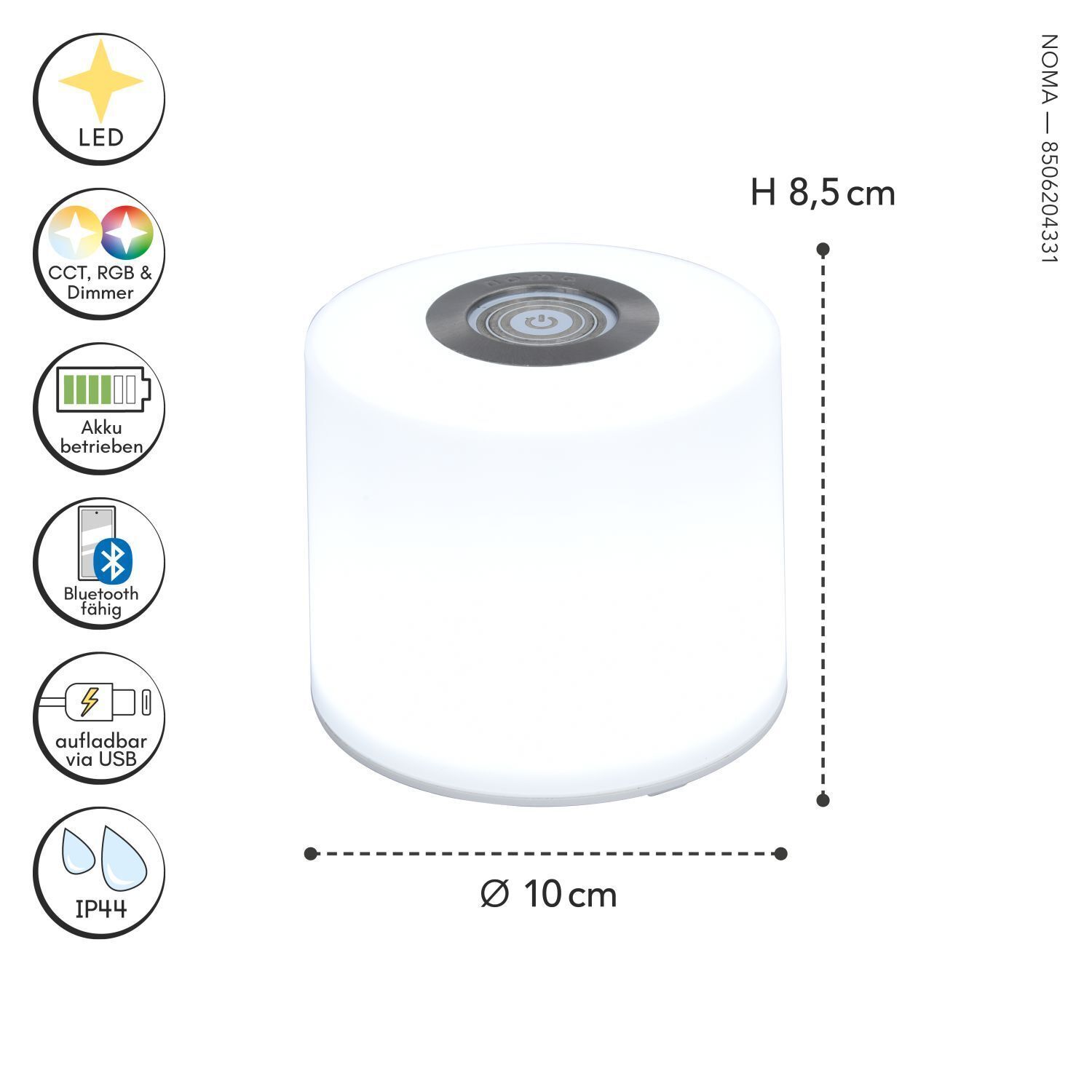 Lampe de table LED rechargeable à intensité variable 8,5 cm IP44 2700-6500 K 2 W