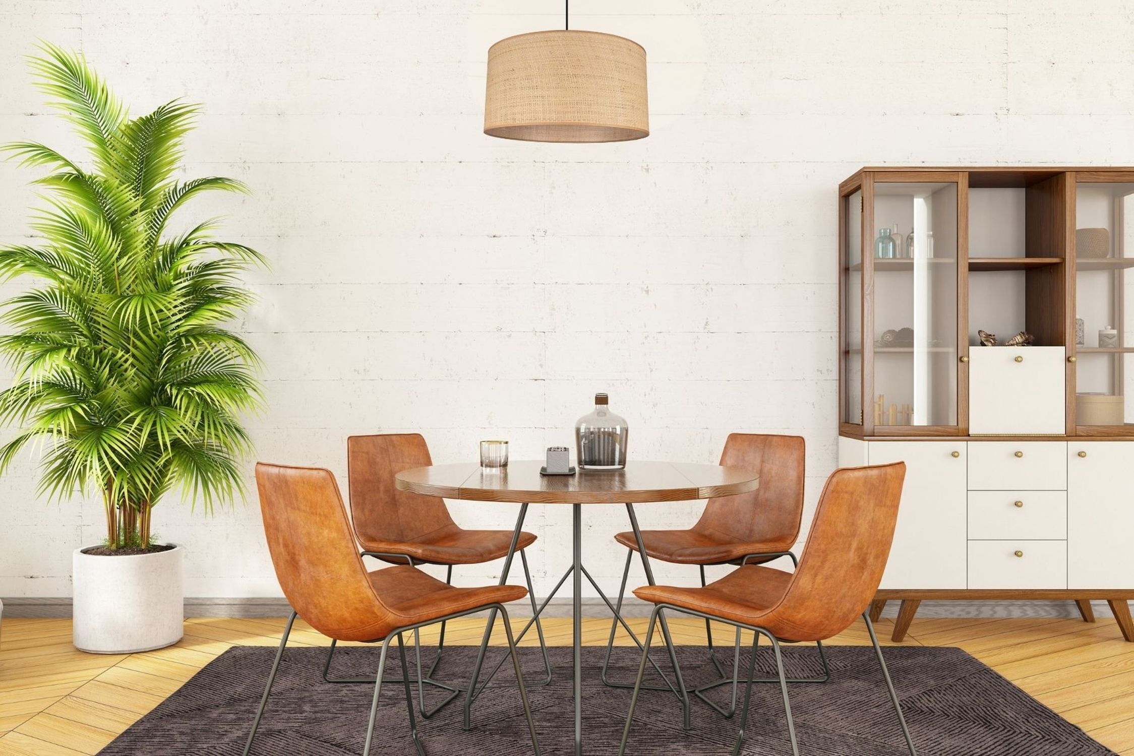 Blendarme Pendelleuchte Rattan Braun E27 Ø40 cm Modern Esstisch, Runder Tisch, Holzstuhl, Wohnzimmerdeko, Kabinett