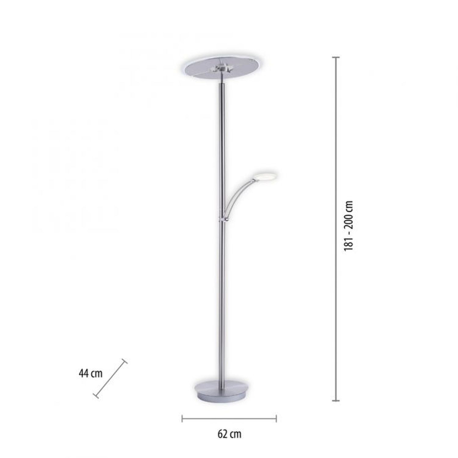 LED Stehlampe mit Lesearm in Stahl Glas 200 cm 5770 lm Drinnen, Lampe