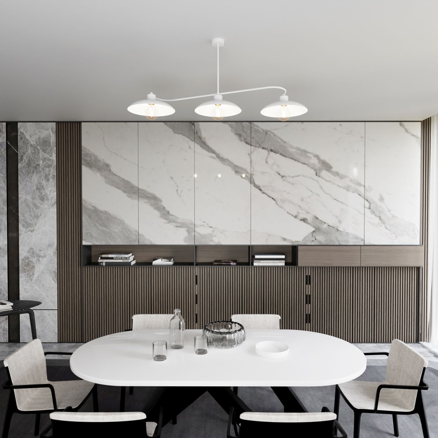 Plafonnier blanc 3 flammes Intemporel E27 L:113 cm Métal Innenarchitektur, Esszimmer, Esstisch, Tisch, Tischplatte