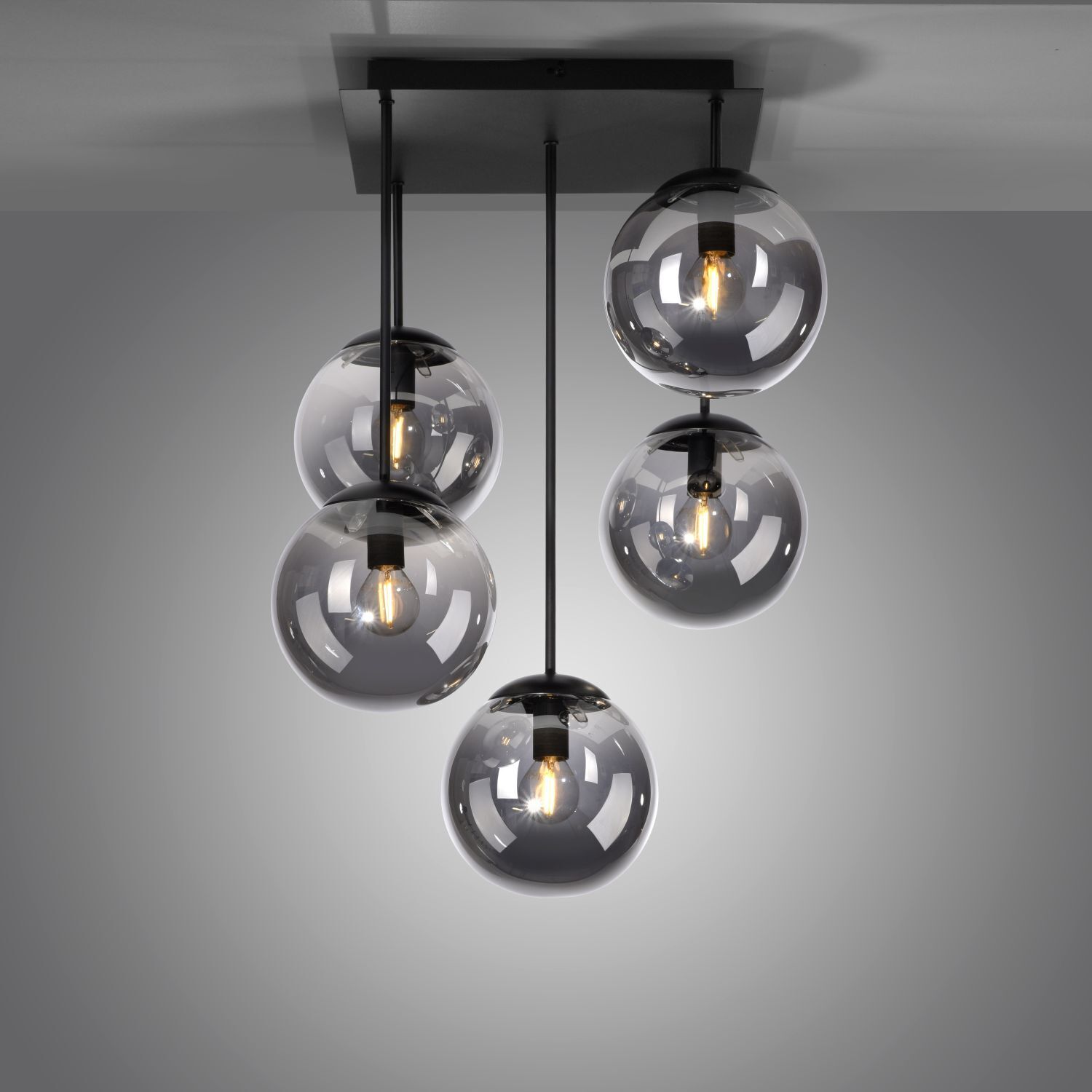 Plafonnier confortable métal verre fumé L:39 cm E14 Leuchter, Lampe, Deckenleuchte