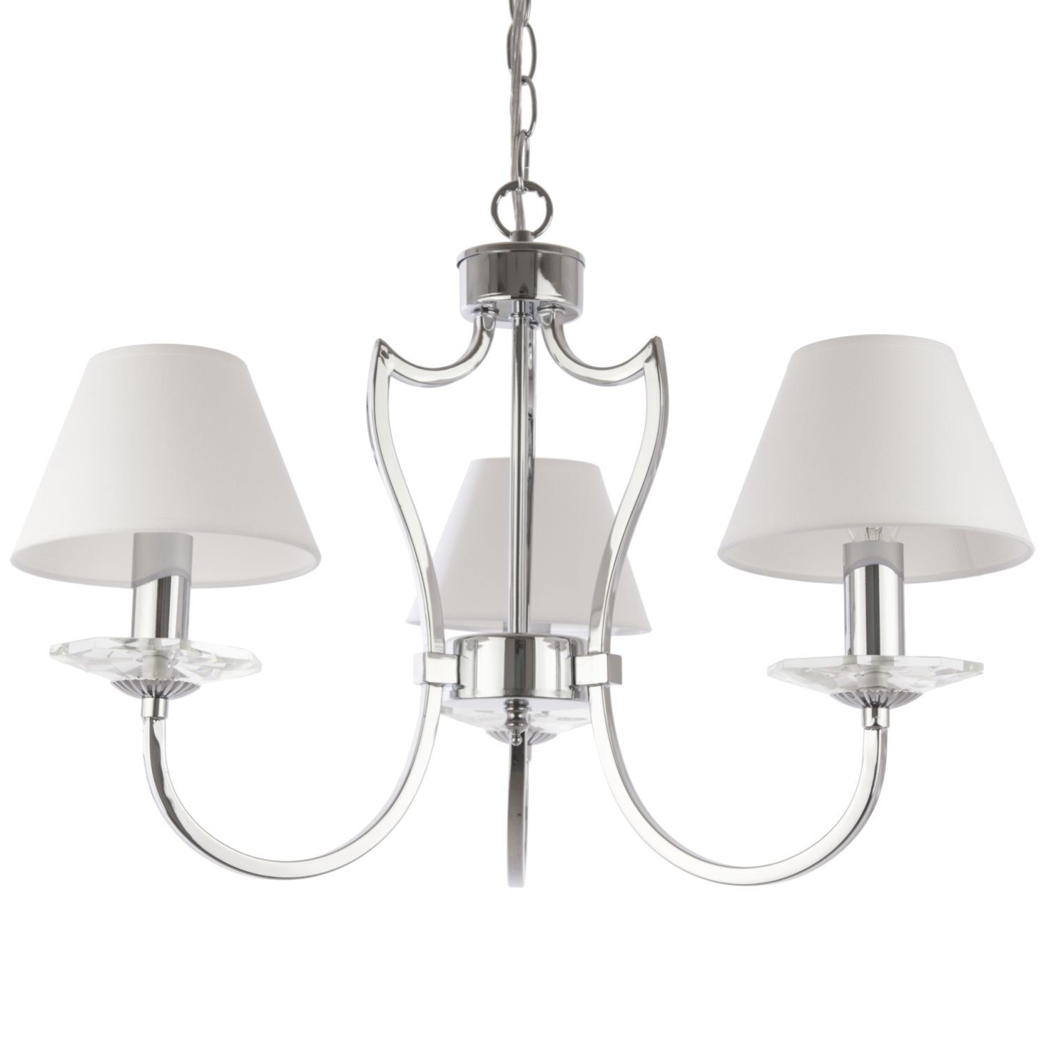 Chandelier, Deckenleuchte, Metallrahmen, Weiße Schirme, Drei Arme