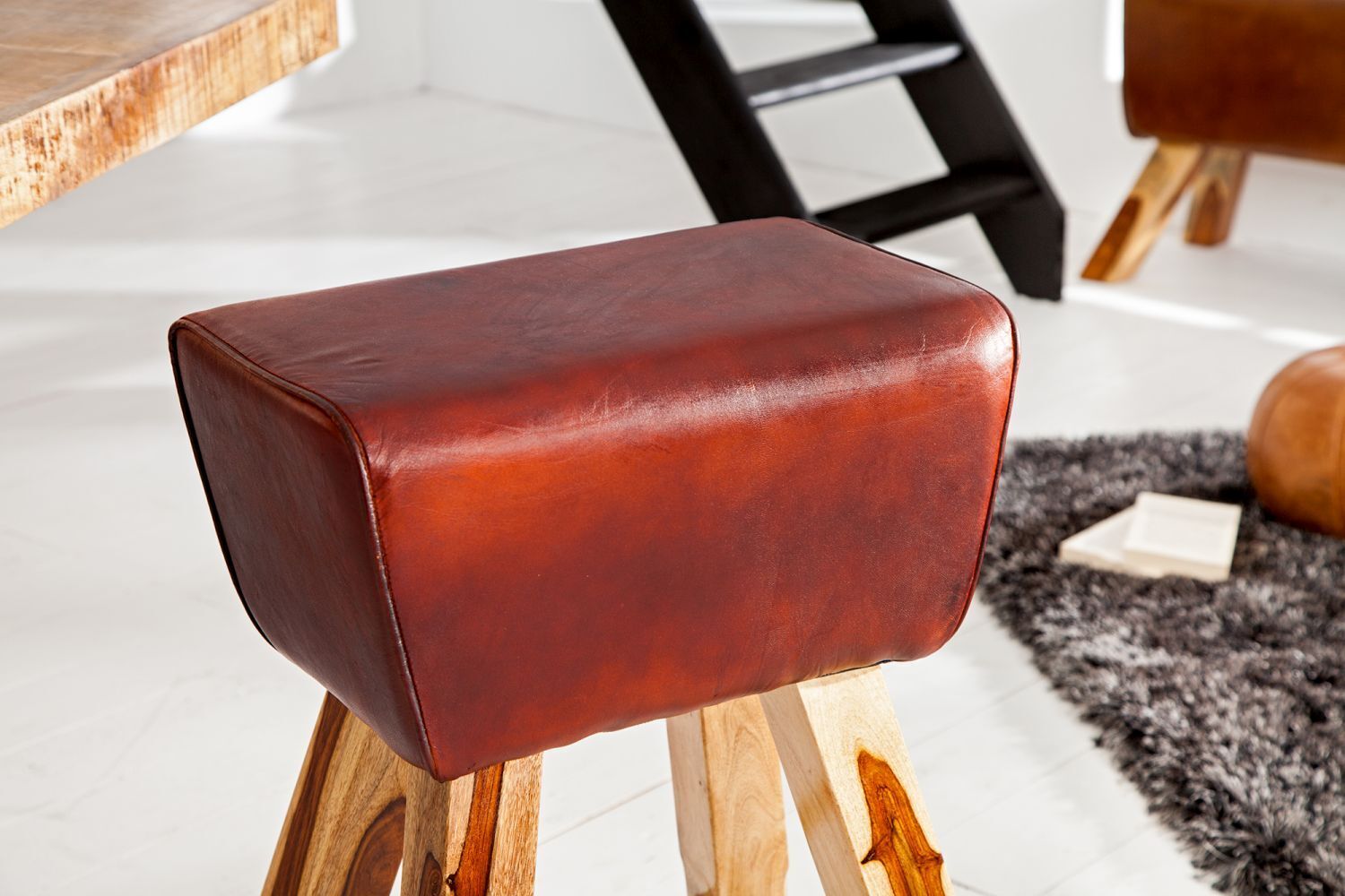 Tabouret de bar en cuir véritable massif 40 cm en marron café naturel Moebel, Zubehör, Geldbörse