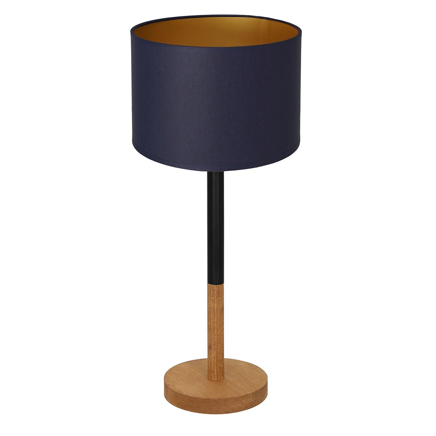 Nachttischleuchte Holz Stoff Schwarz Blau Gold 56 cm