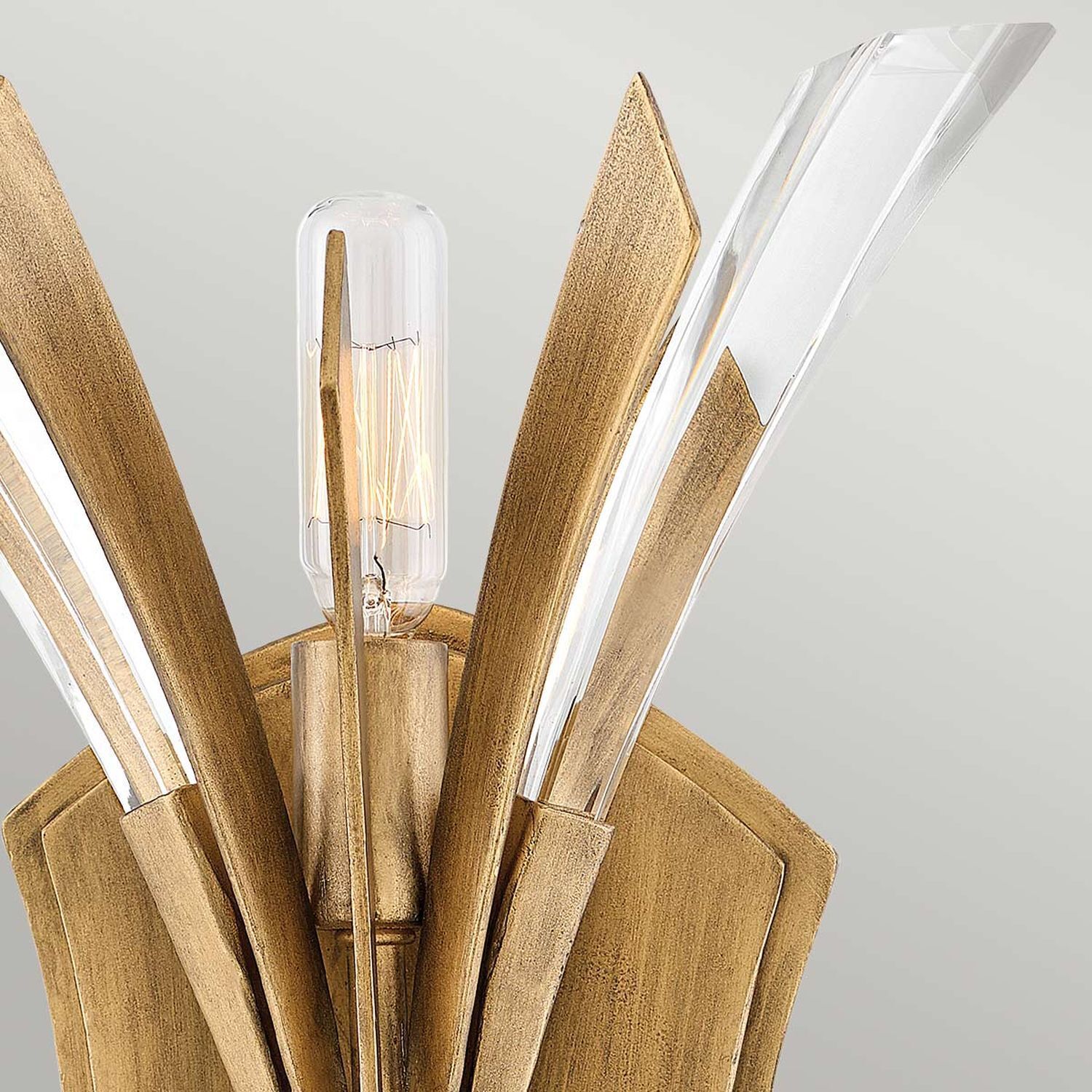 Wandleuchte Kristall Metall 43,8 cm hoch in Gold brüniert lampe, holz, geometrisch, glühbirne, dekoration