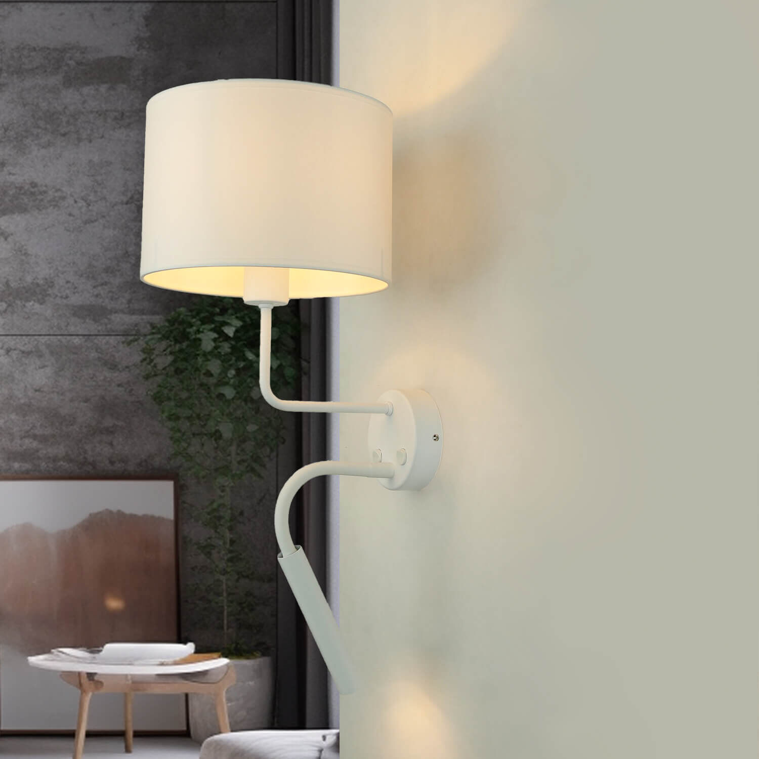 Wandlampe mit Schwanenhals Weiß E27 + G9 H: 50 cm Lampe, Stehlampe