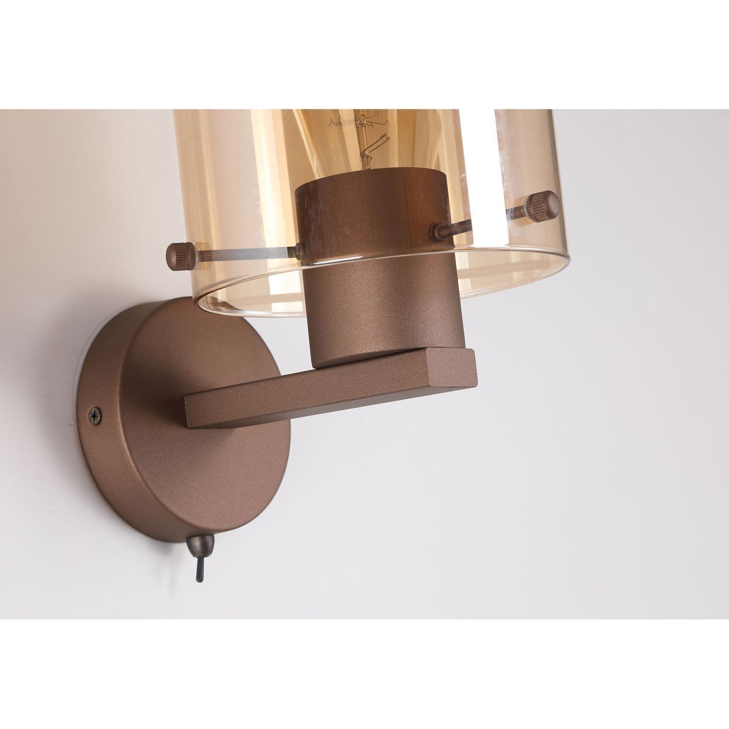 Wandleuchte, Wandlampe, Bronzefarben, Metall, Glaslampenaufsatz