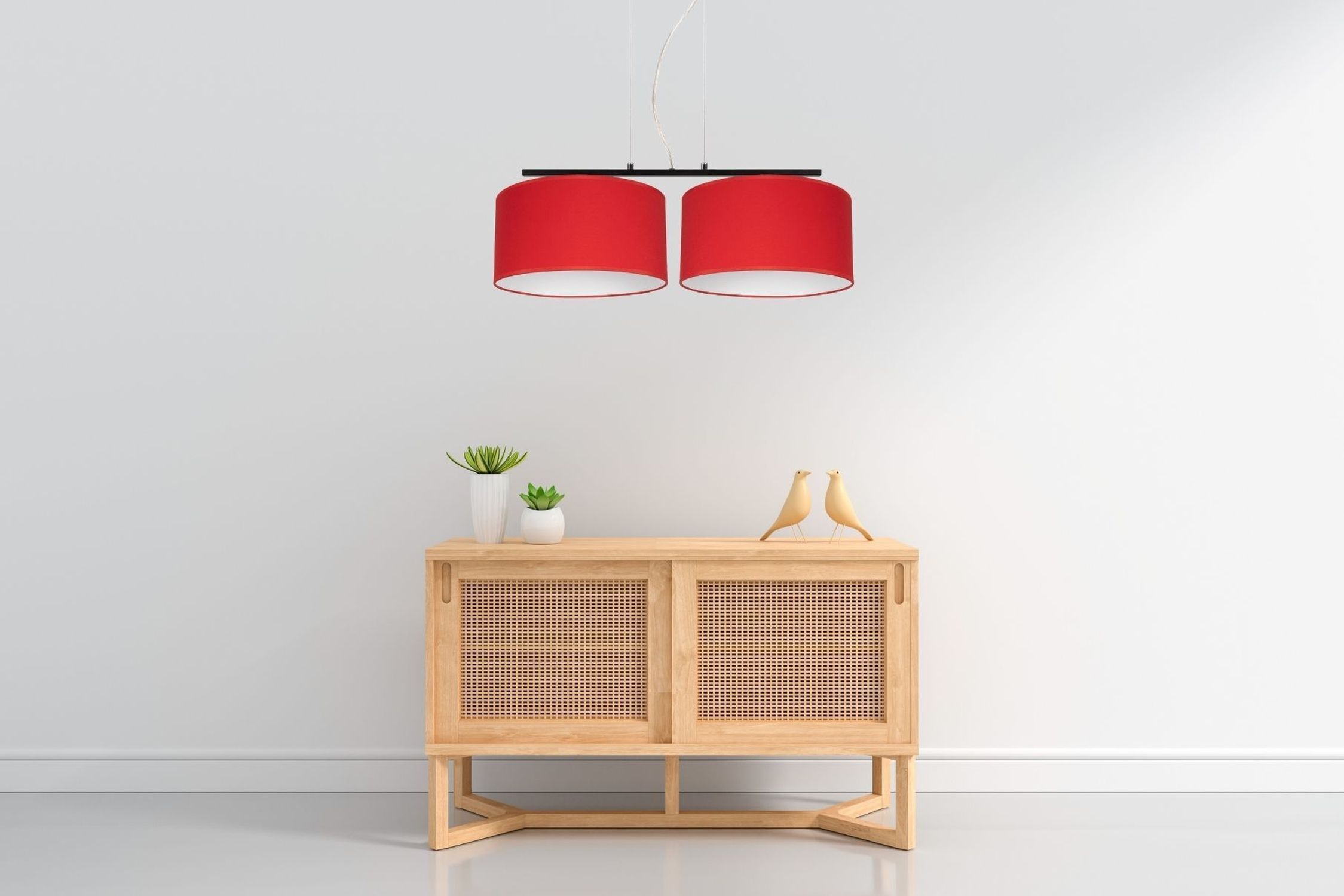 Tissu Lampe à suspendre faible éblouissement Rouge Blanc E27 70 cm de long