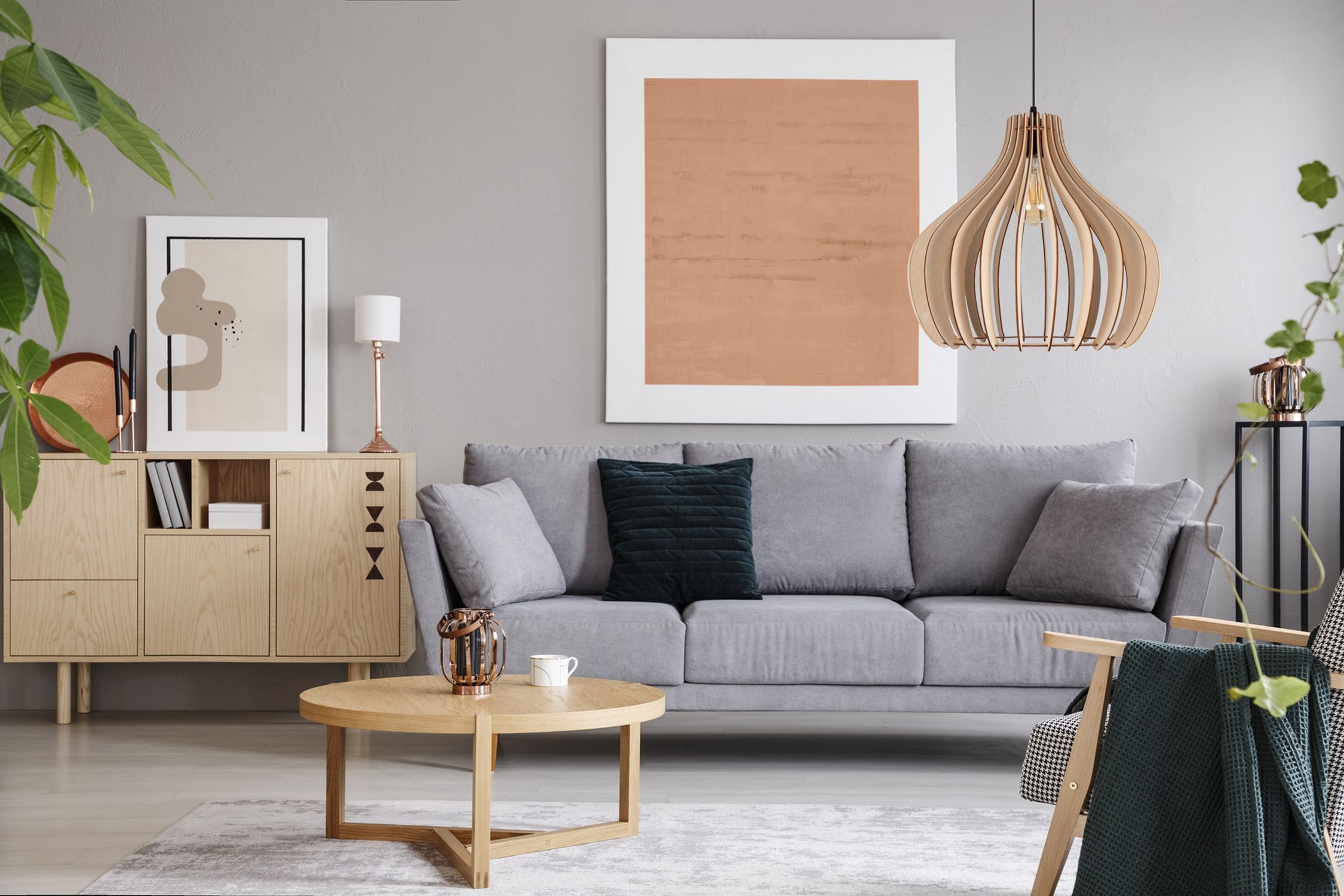 Hängelampe Holz Metall Schwarz E27 Ø40 cm rund wohnlich Dekoration für Zuhause, Lampe, Innenarchitektur, Wohnzimmer, Tabelle