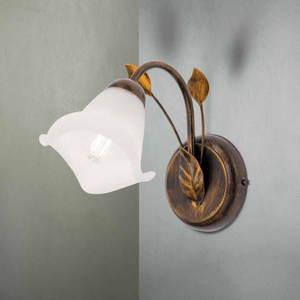 Wandlampe Metall Glas H: 21 cm Shabby Antik Weiß E14 Wandleuchte, Wandlampe, Metallfassung, Weißes Glas, Vintage-Stil