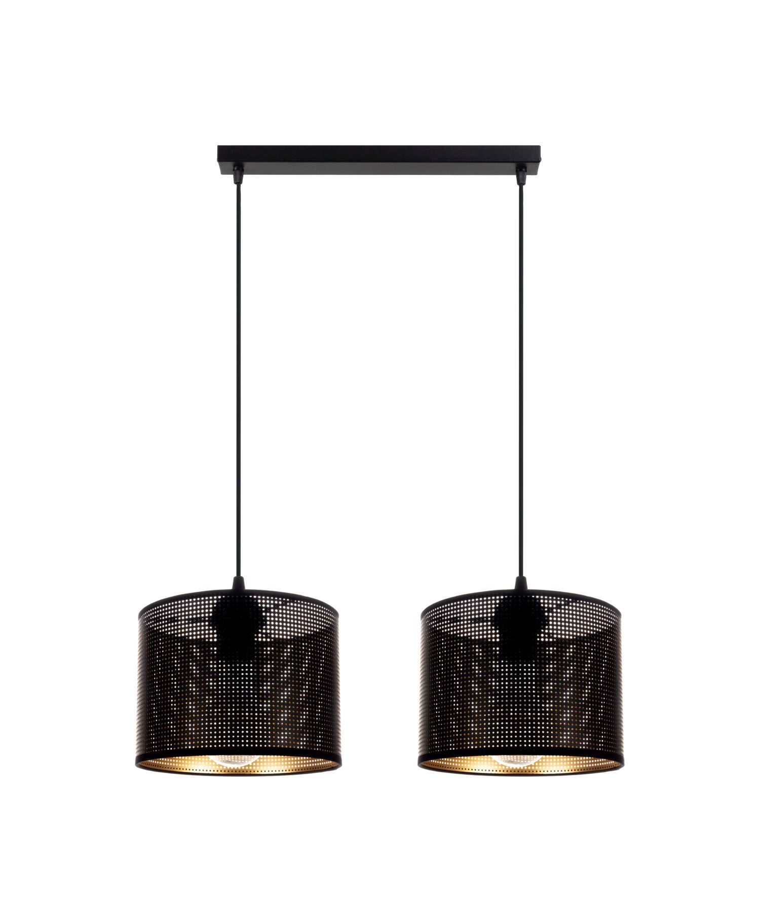 Suspension métal noir or E27 2-flmg 50 cm de long