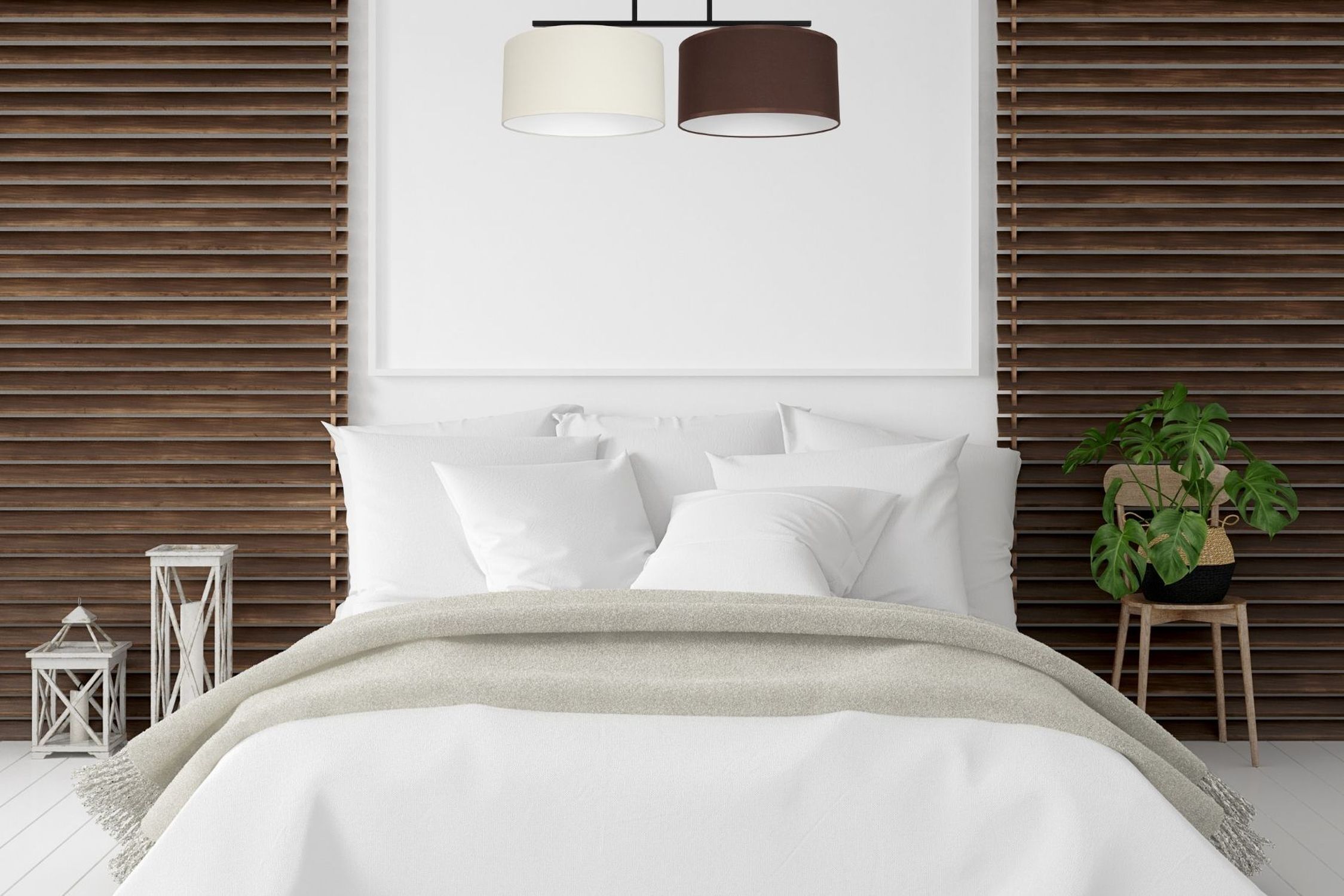 Blendarme Deckenleuchte Stoff Ecru Braun E27 L:70 cm Bett, Bettwäsche, Kissen, Decke, Lampe