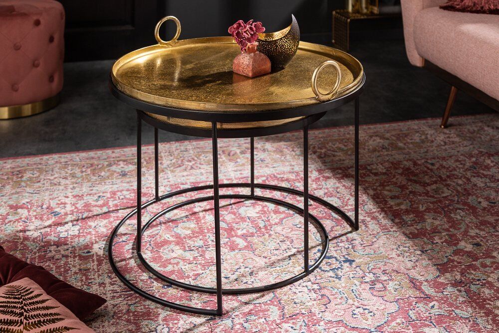 Table d'appoint métal fer en or noir 2e set Moebel, Tabelle, Tischplatte, Kaffeetisch
