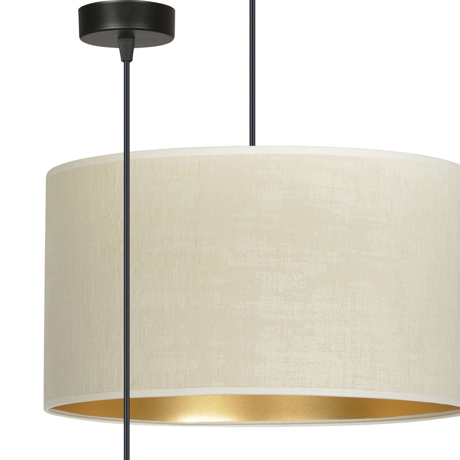 Lampe à suspendre tissu Ø 35 cm rond blanc or noir E27 Lampe