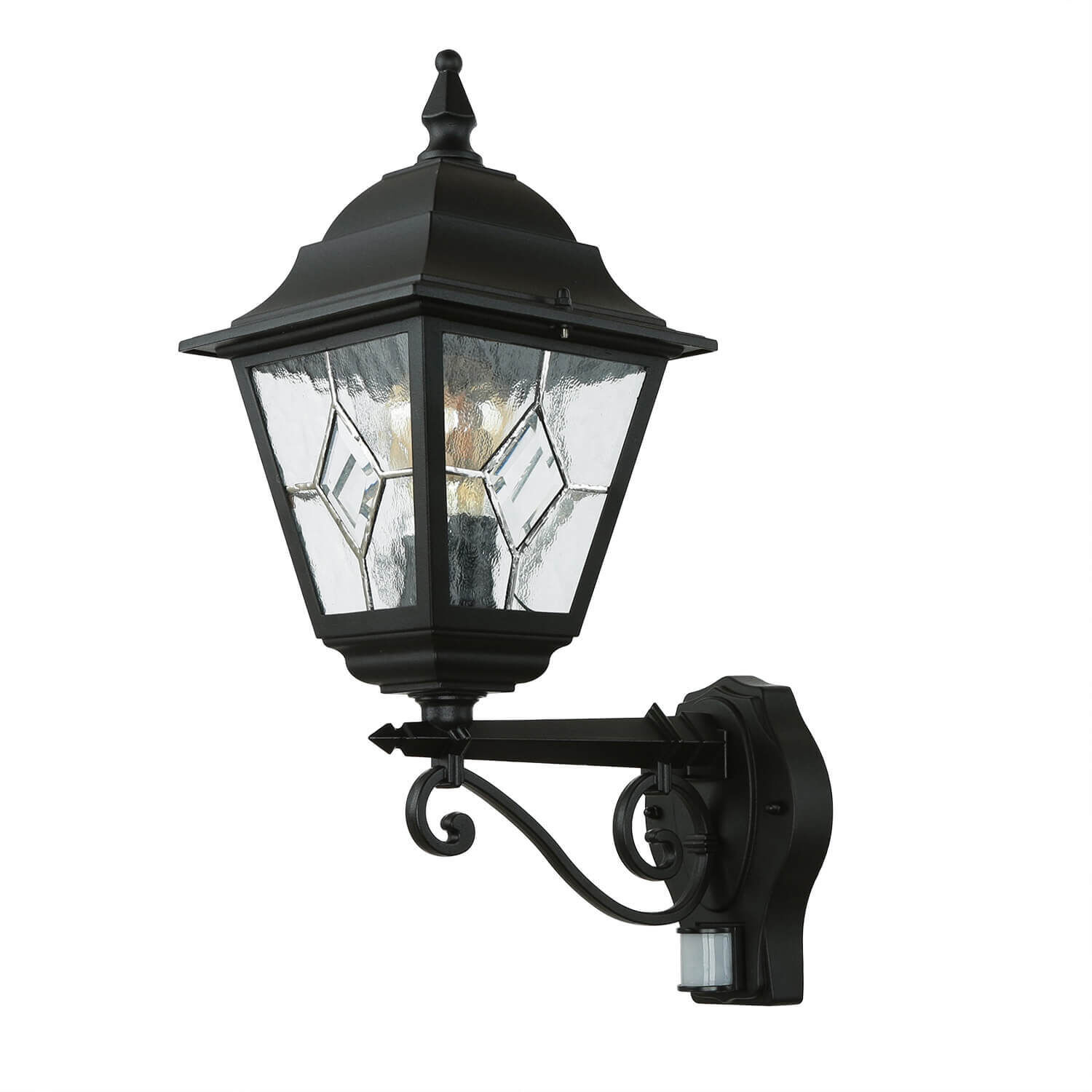 Schwarze Hoflampe mit Bewegungsmelder IP43 LEADWORTH Lampe