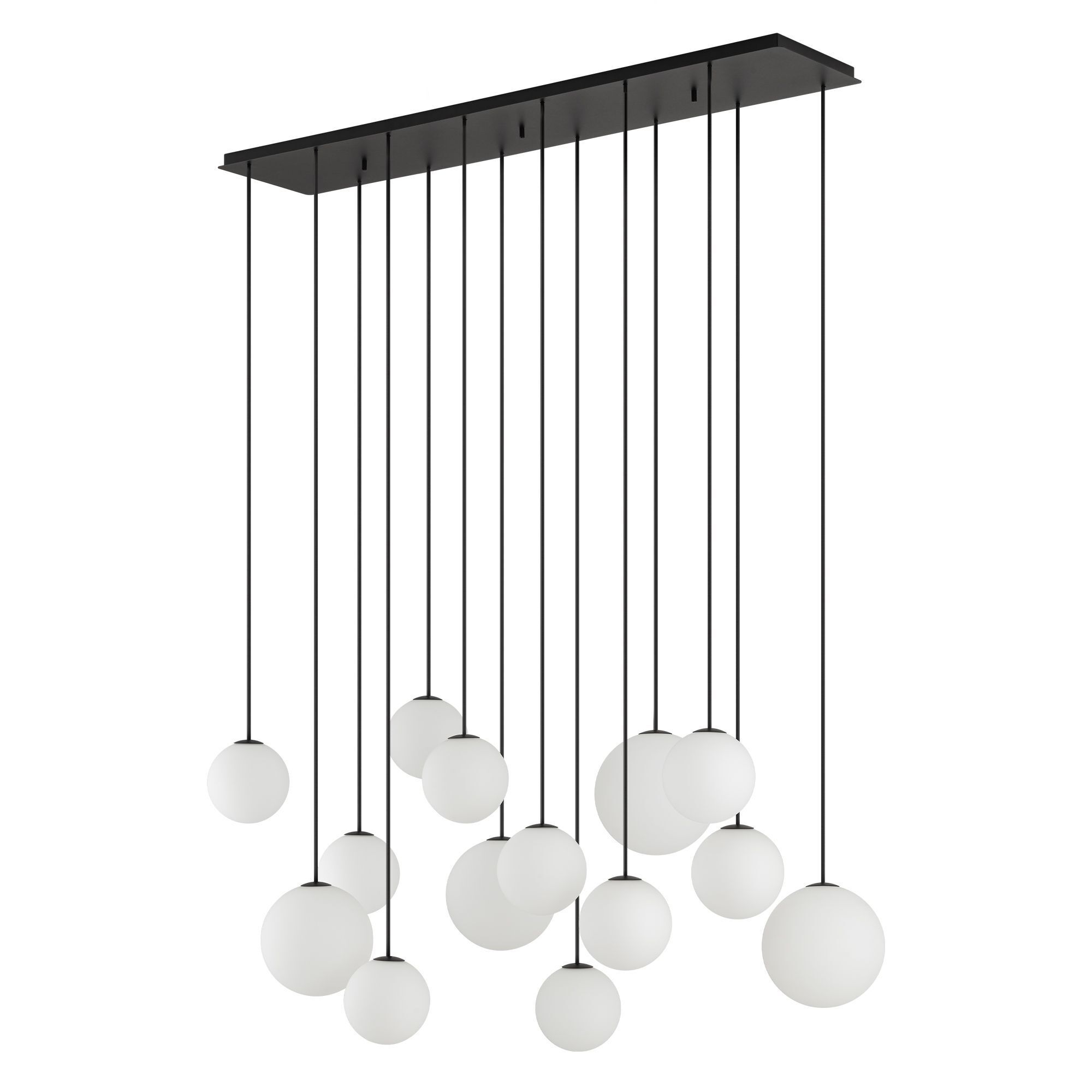 Große Pendelleuchte Glas Metall Schwarz Weiß G9 14-flmg Hängelampe, Pendelleuchte, Glaskugel, Glashalter, LED Licht