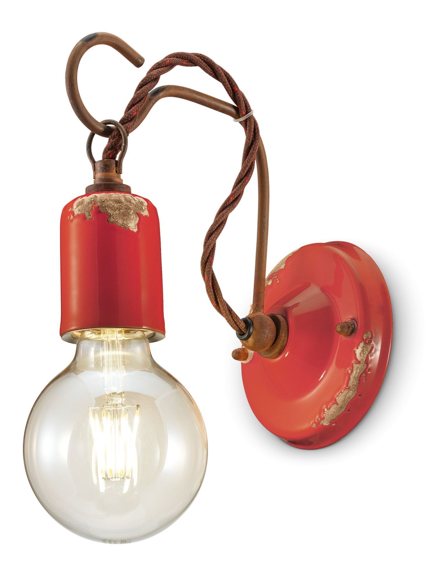 Wandlampe Metall 18 cm hoch Rot Shabby Antik E27 ARASI