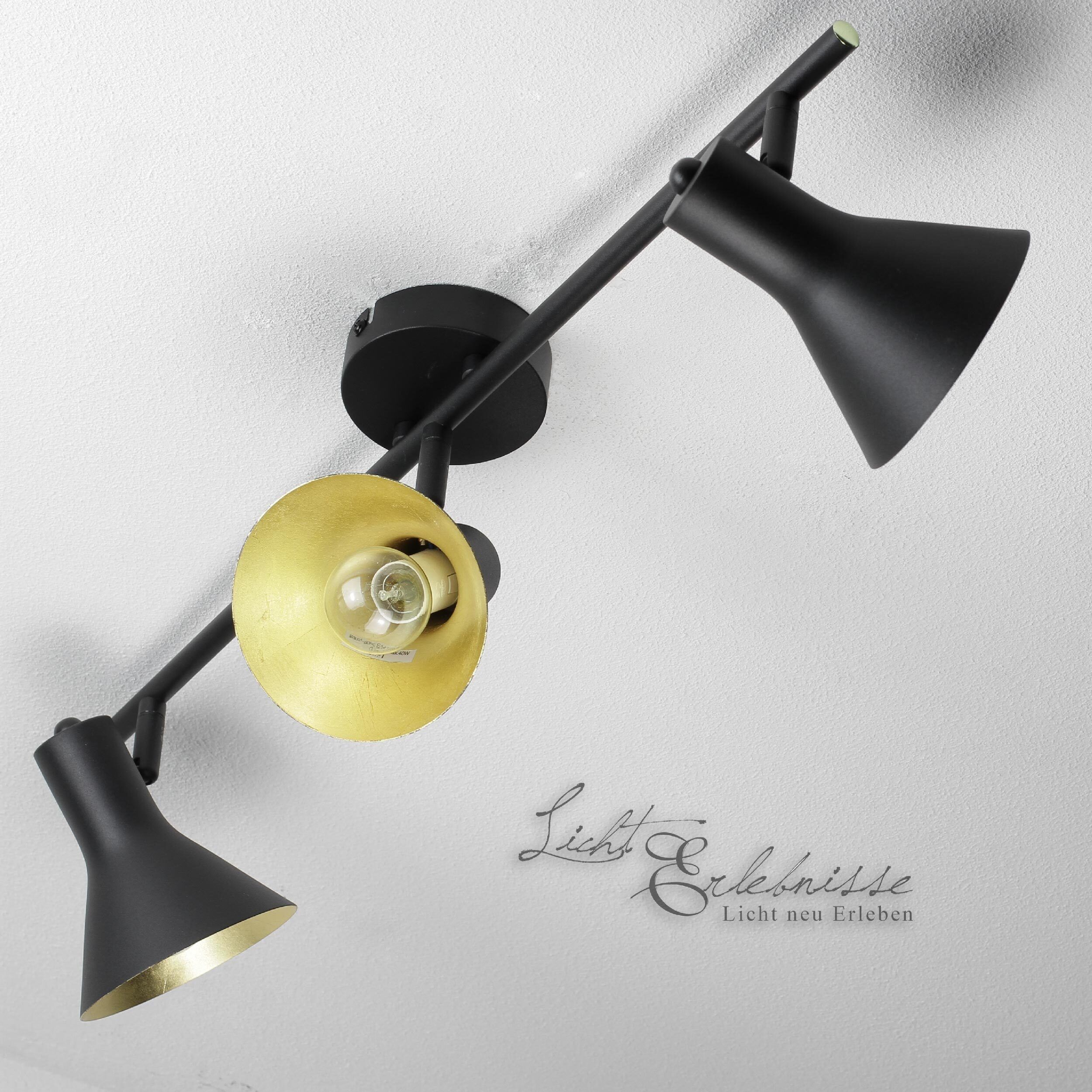 Projecteur rétro noir/or orientable 3 flammes