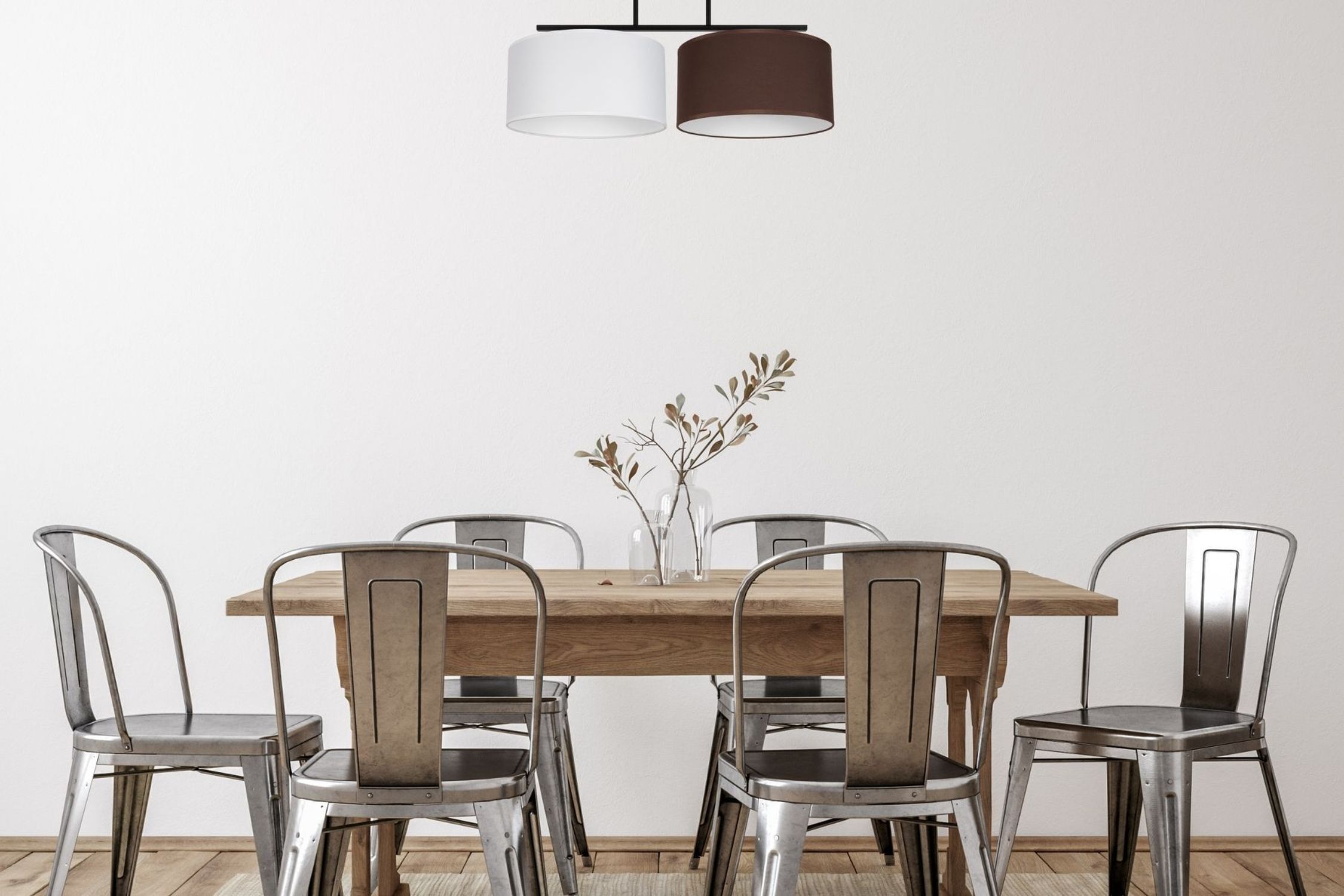 Blendarme Deckenleuchte Stoff Weiß Braun E27 L:70 cm Speisesaal, Esstisch, Mobiliar, Tabelle, Tischplatte