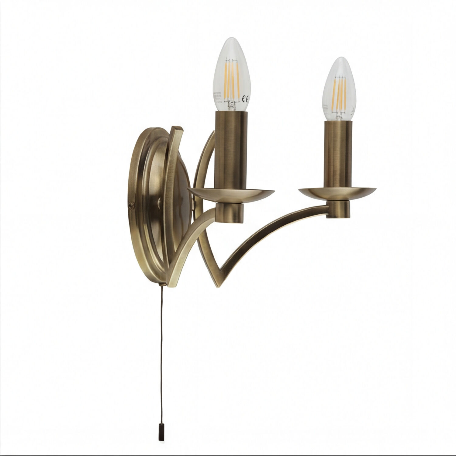 Wandlampe, Bronzefarben, Zweiflammig, Kabelzug, Vintage-Stil