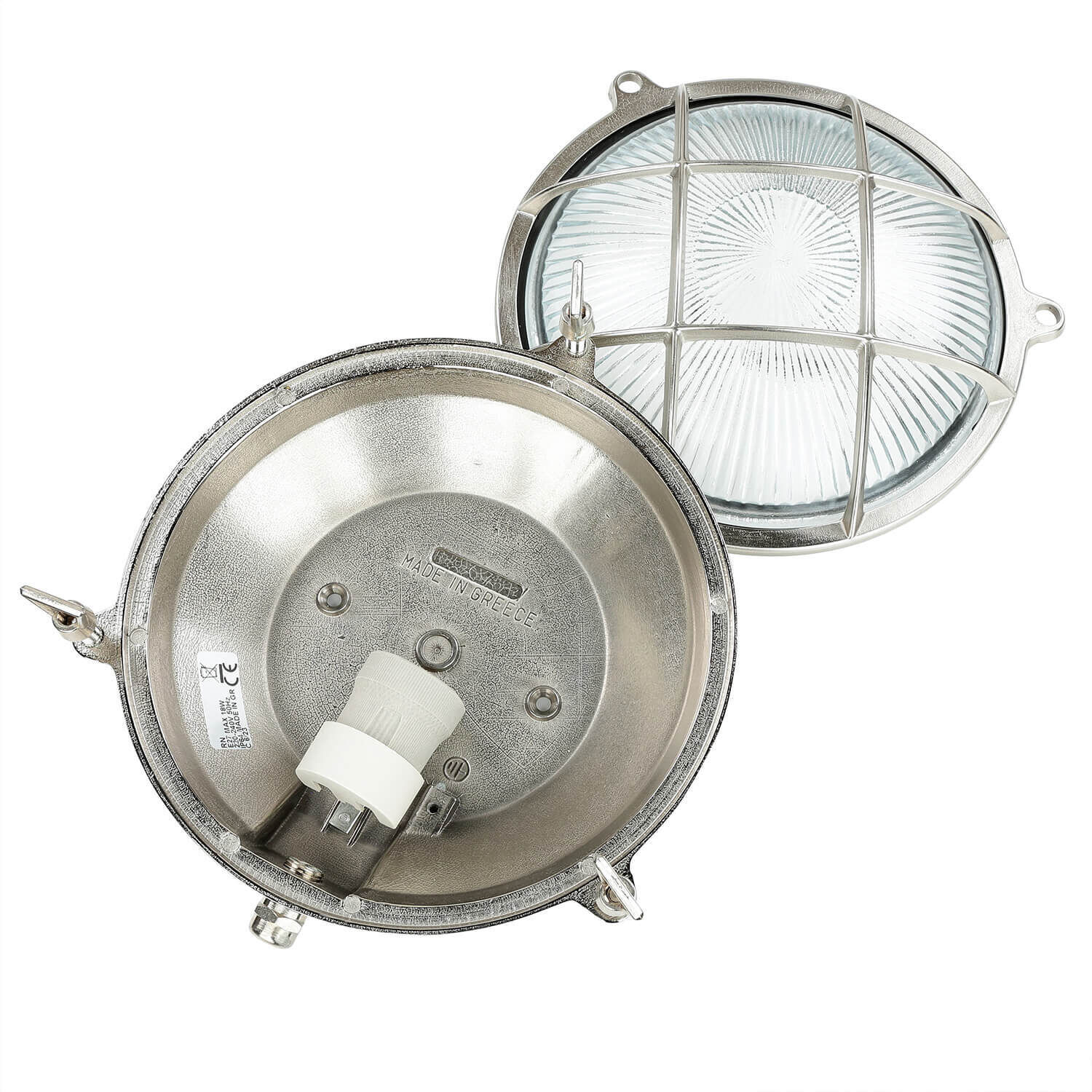 Wandlampe Außen Nickel Echt-Messing rund Ø24cm IP64 Beleuchtung