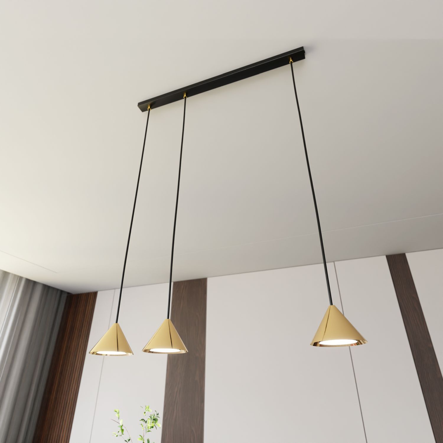 Hängelampe Metall B: 70 cm in Schwarz Gold GX53 3-flammig