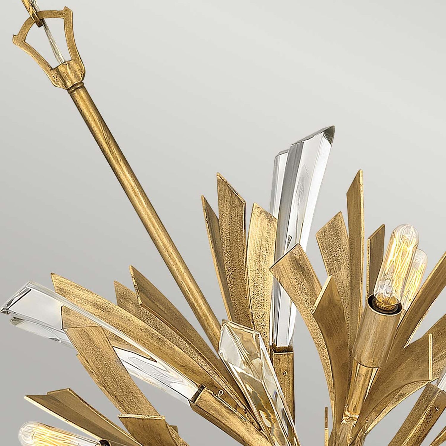 Hängelampe Metall Kristall in Gold brüniert Ø 55,9 cm groß Chandelier, Gold, Kristall, Astzweig, Lichtquelle