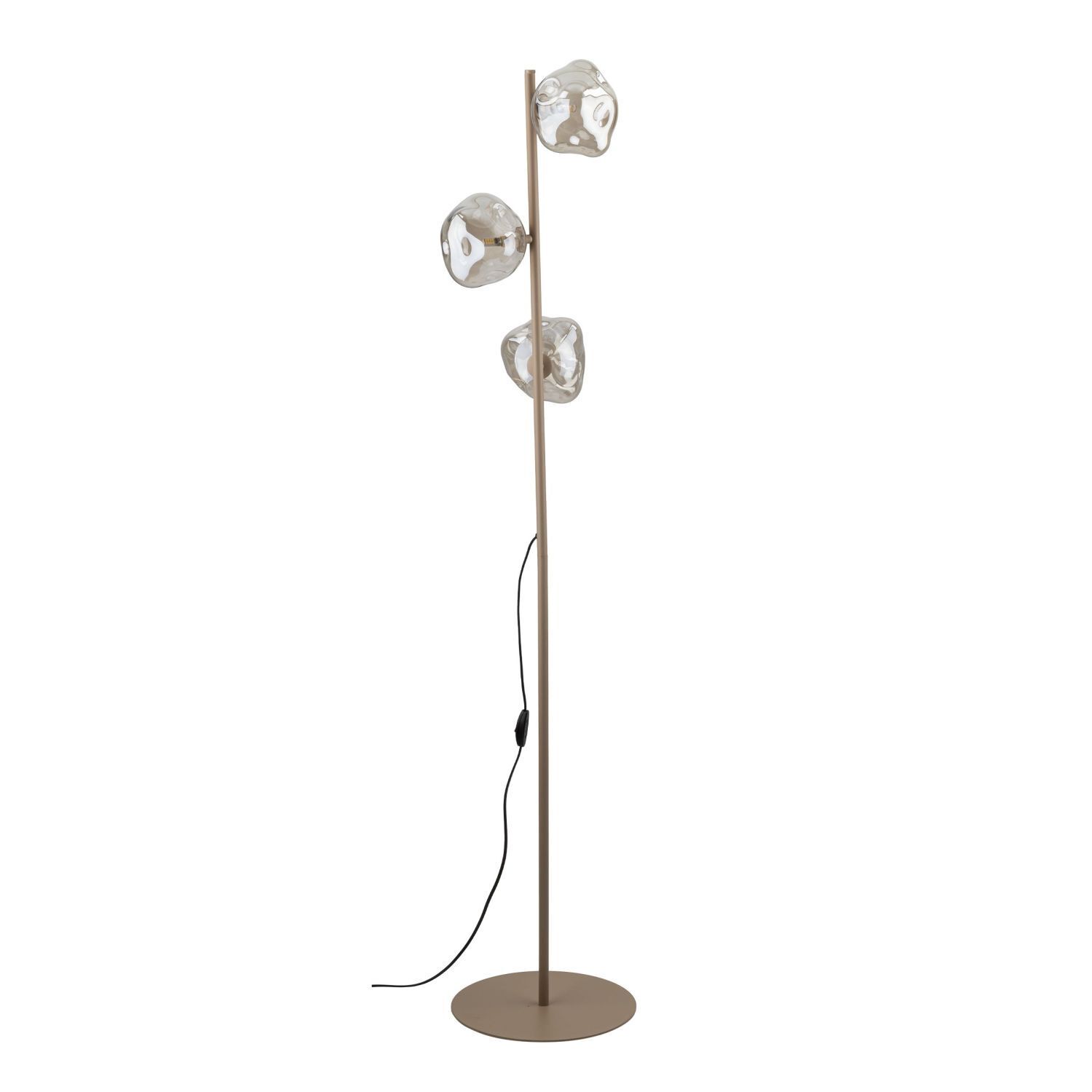 Stehleuchte modern Metall Beige 151 cm G9 3-flammig Stehlampe, Holzstativ, 3 Leuchten, gläserne Lampenschirme, Fußkabel