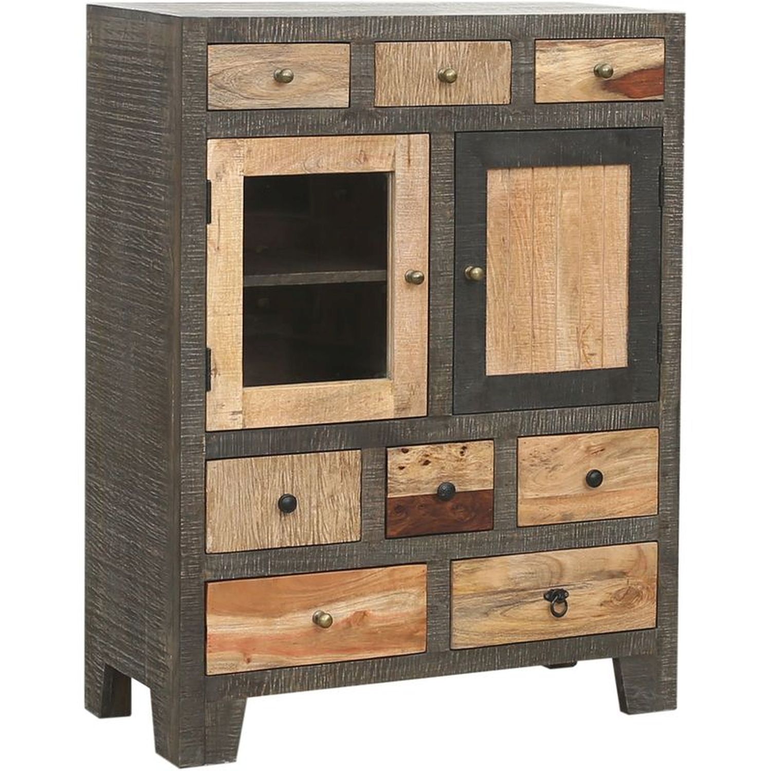 Buffet bois verre hauteur 118 cm gris naturel noir Moebel, Schrank, Kabinett, Anrichte, Schublade